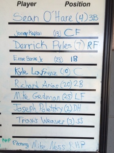 The last Bears lineup at Riverfront. With ace Mike Ness on the mound, this group beat Trois Riveres 5-4 on Aug. 30, 2013.