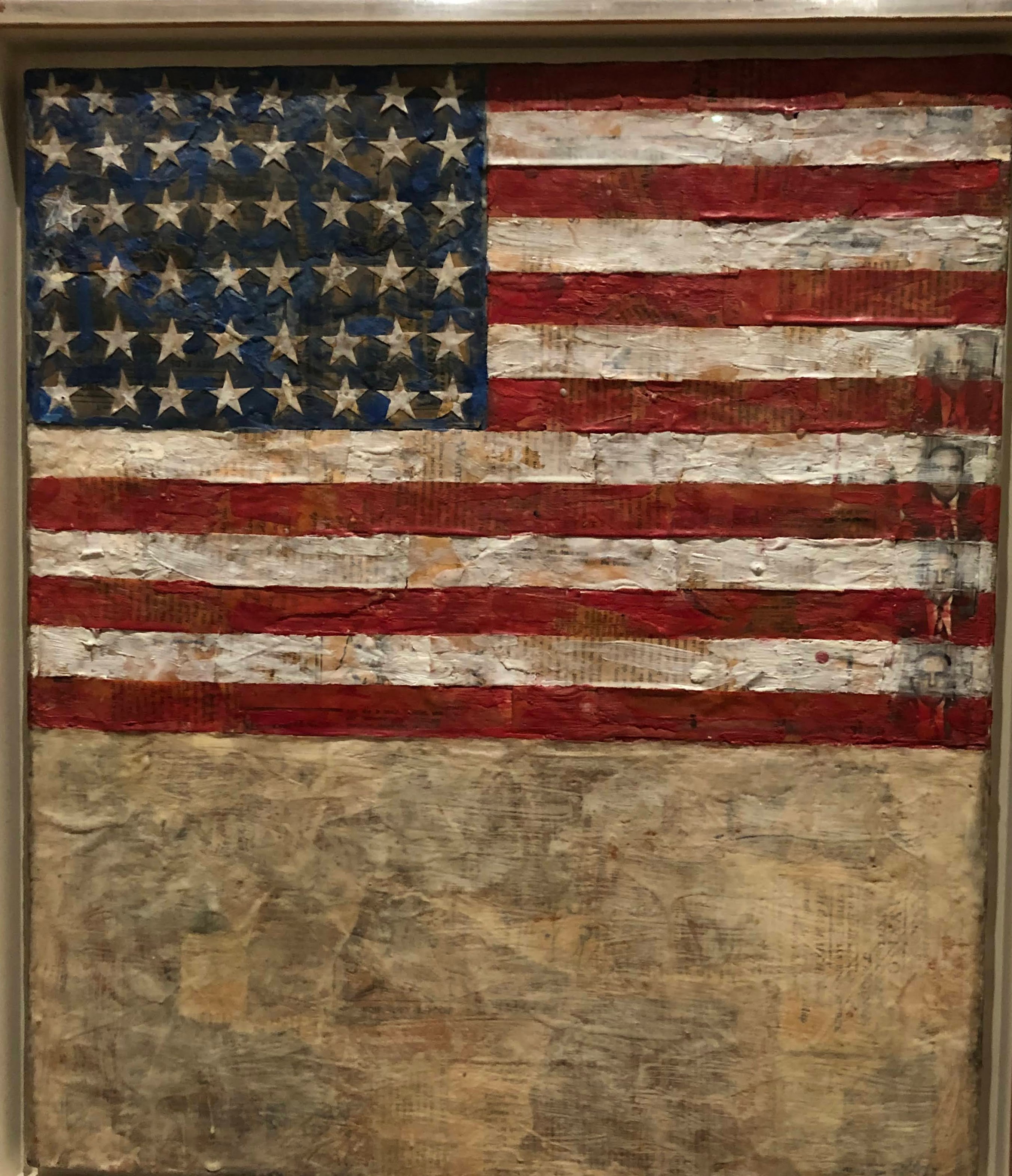Flag above white with collage, Jasper Johns, 1955
